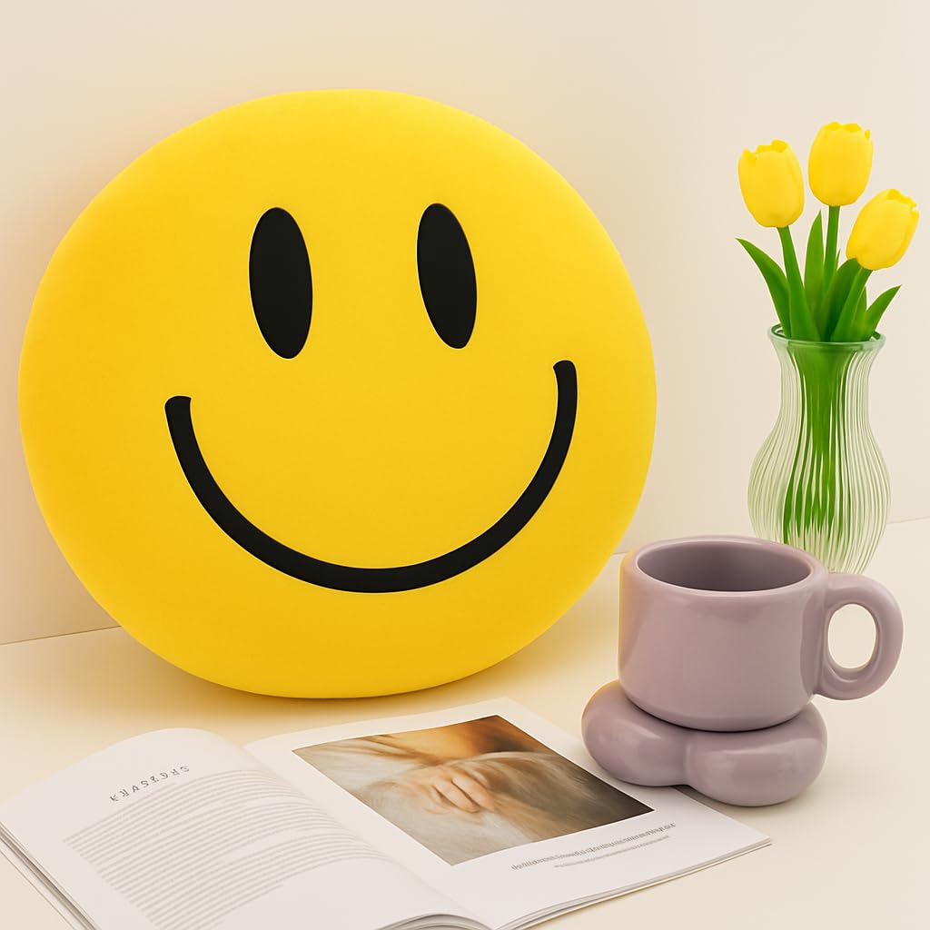 RENAMB Smiley Face Pillow in soft plush fabric for cozy lounging.