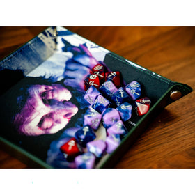 Renegade Acquired Taste polyhedral dice in purple and red with crisp white numbering.