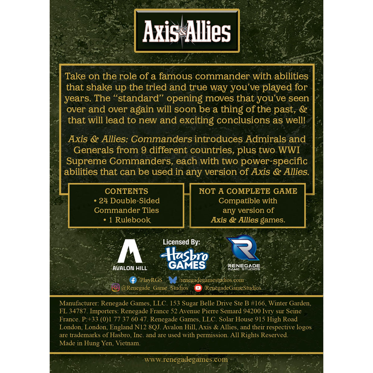 Renegade Axis and Allies commander portraits with original artwork for immersive play.