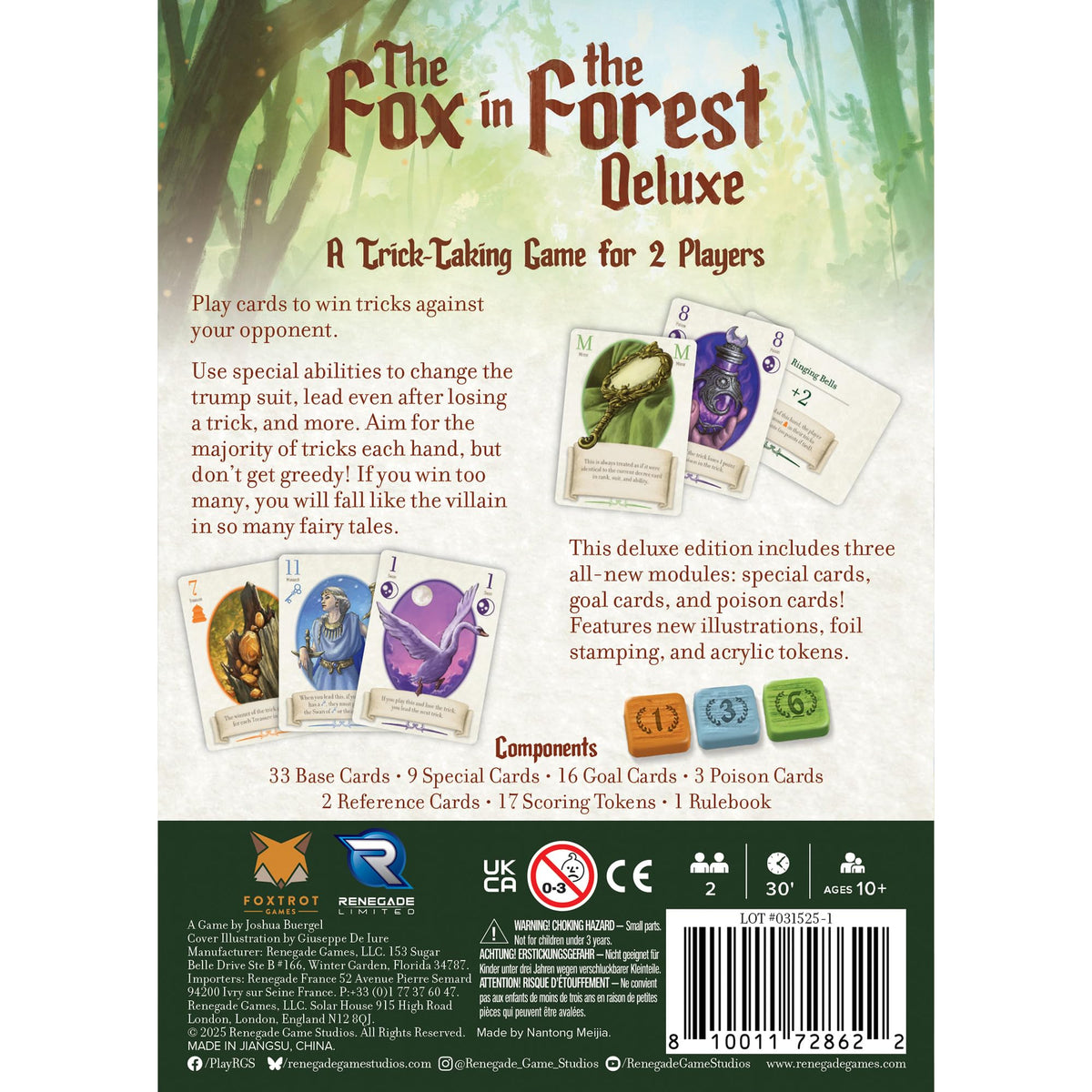 Renegade Fox in the Forest Deluxe acrylic tokens provide premium, tactile scoring.