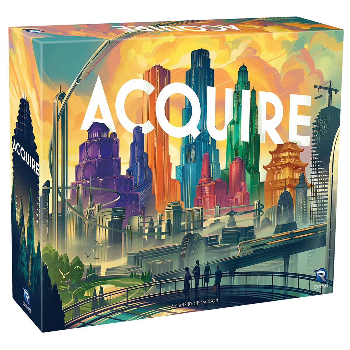 Renegade Game Studios Acquire board setup with clear tiles for strategic play.