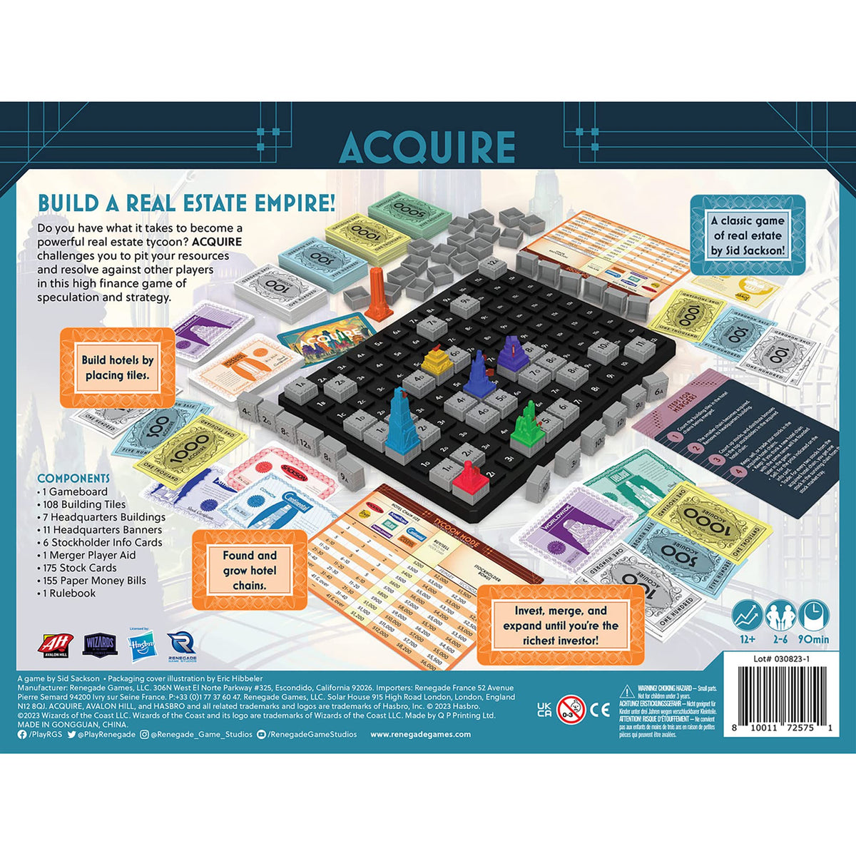 Renegade Game Studios Acquire building tiles show legible layouts for planning.