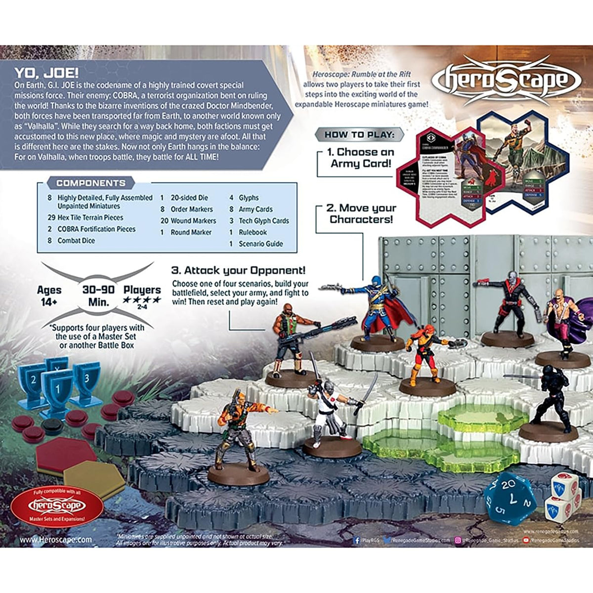 Renegade GI Joe Heroscape modular hex terrain tiles for customizable maps.