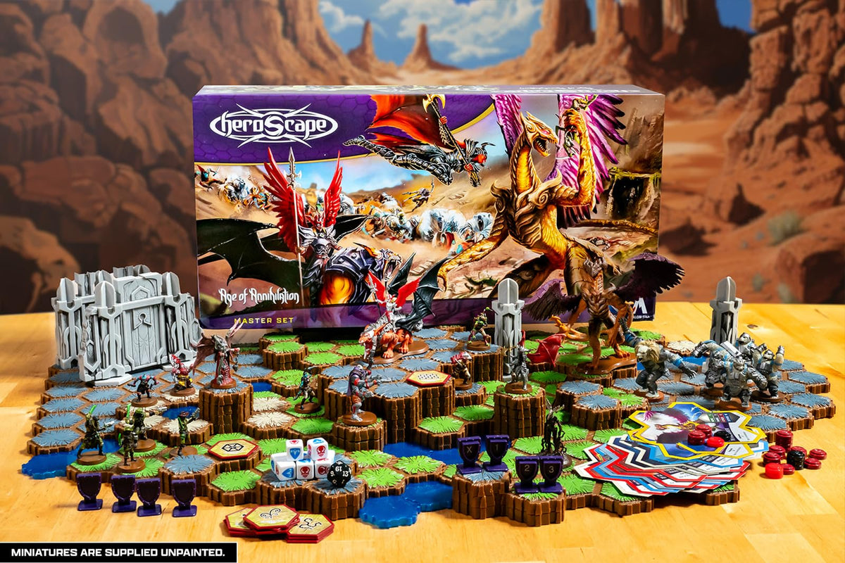 Renegade Heroescape Age of Annihilation hex tiles enable modular battlefield layouts.