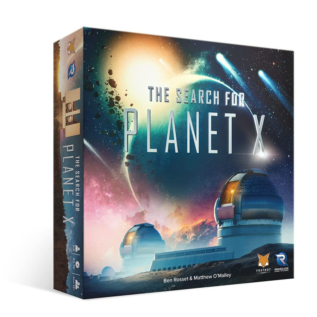 Renegade Game Studios' Search for Planet X cover illustrating a space mystery for strategic deduction.
