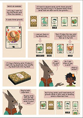 Box contents laid out for easy setup and play in Tea Dragon Society.