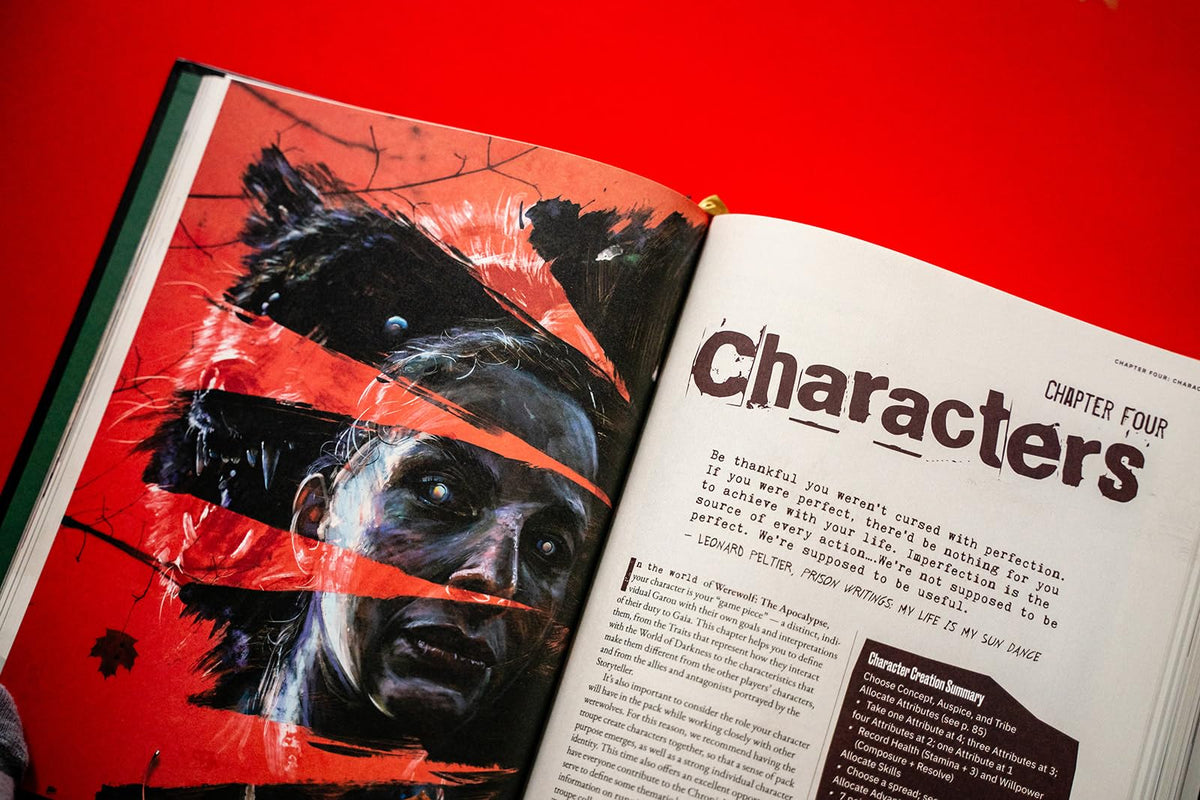 Renegade Werewolf: The Apocalypse character creation spread showcases deep customization