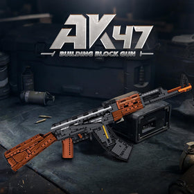 Reobrix AK-47 model with movable trigger for interactive display