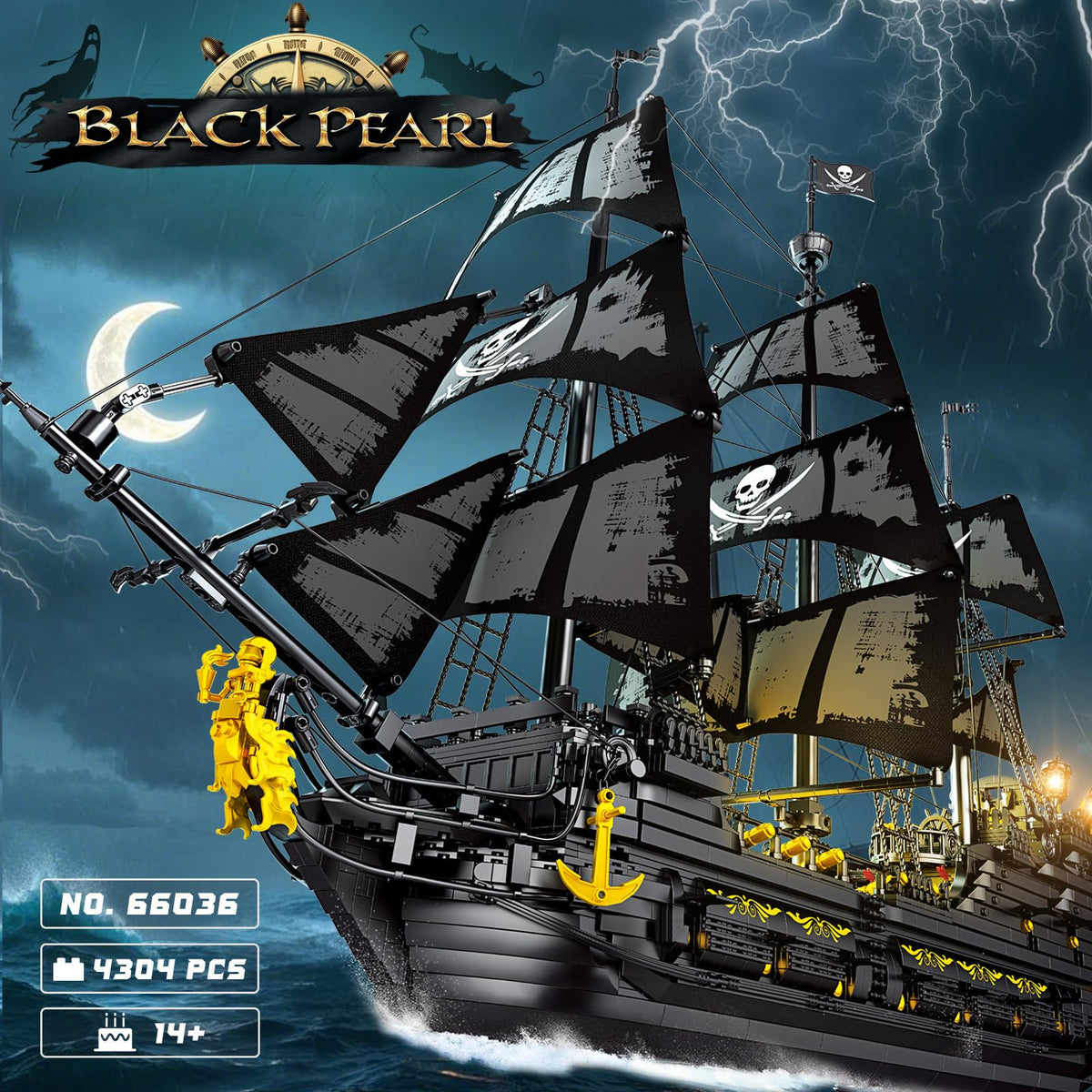 Reobrix Black Pearl with movable sails for interactive build-and-display