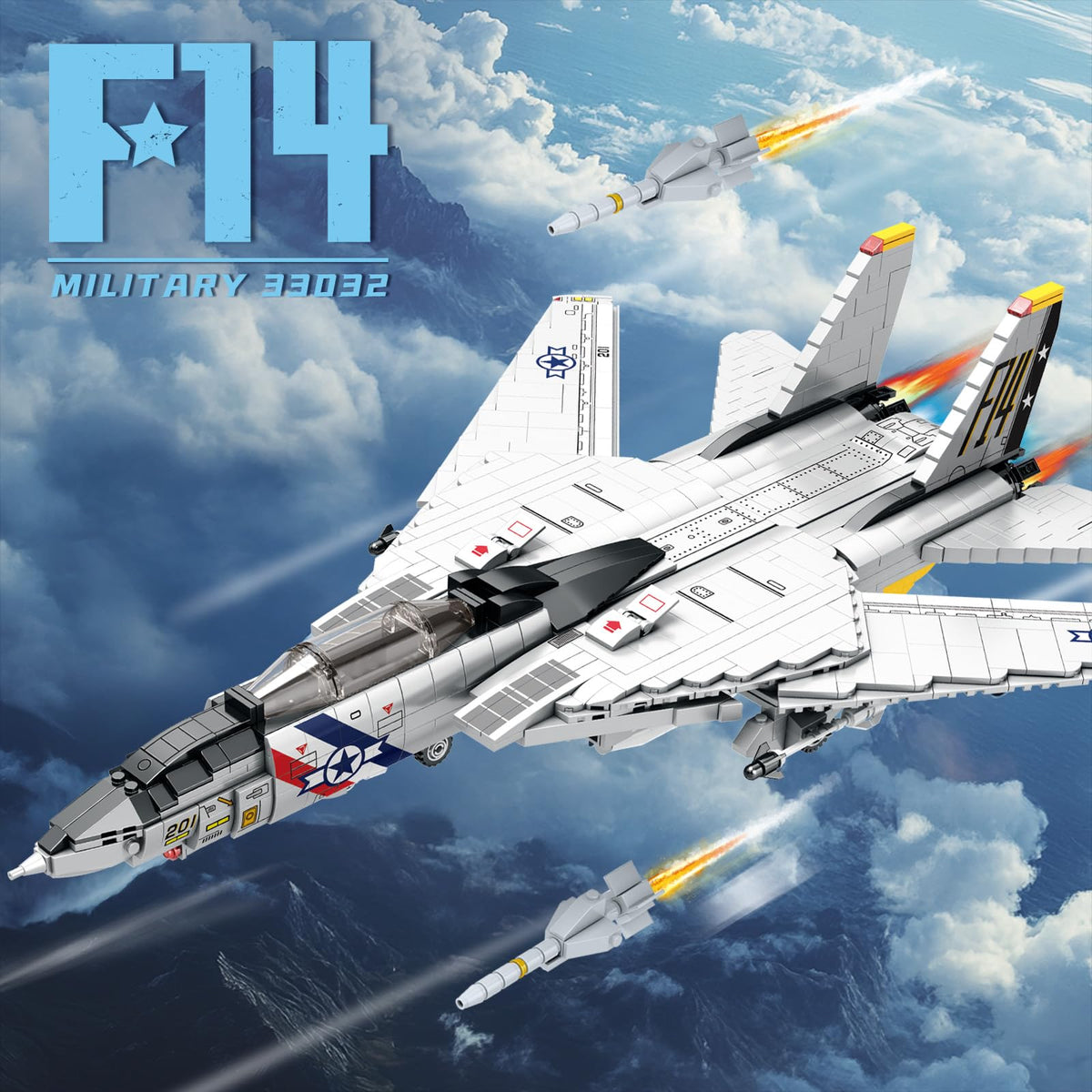 Reobrix F-14 jet with wings extended showing authentic aerodynamics