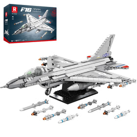 Reobrix F-16 fighter jet building set with canard detail for authentic display