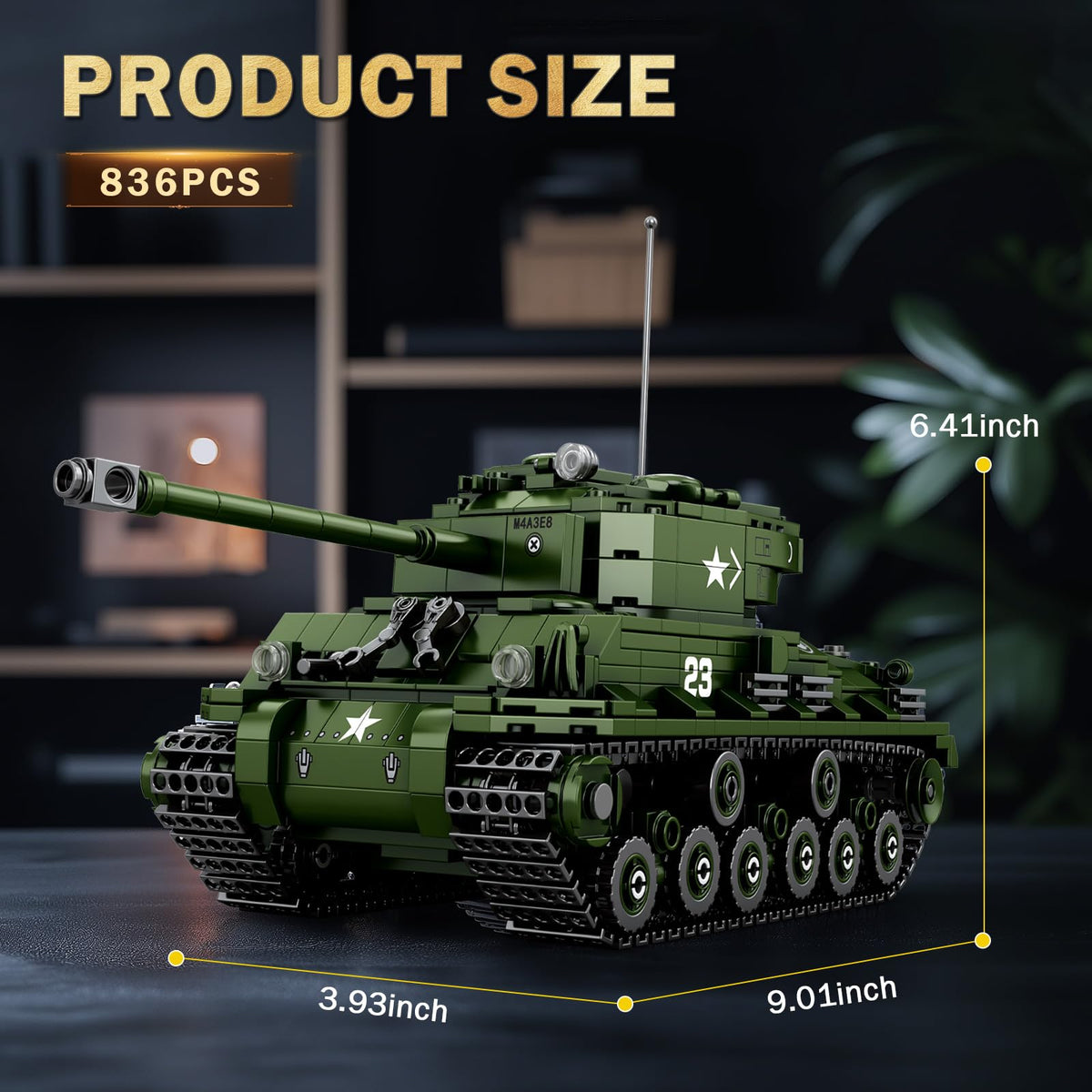 Reobrix M4A3E8 Sherman Tank gun barrel moves for dynamic display