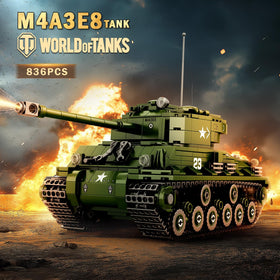 Reobrix M4A3E8 Sherman Tank model top view shows breadth for realistic display