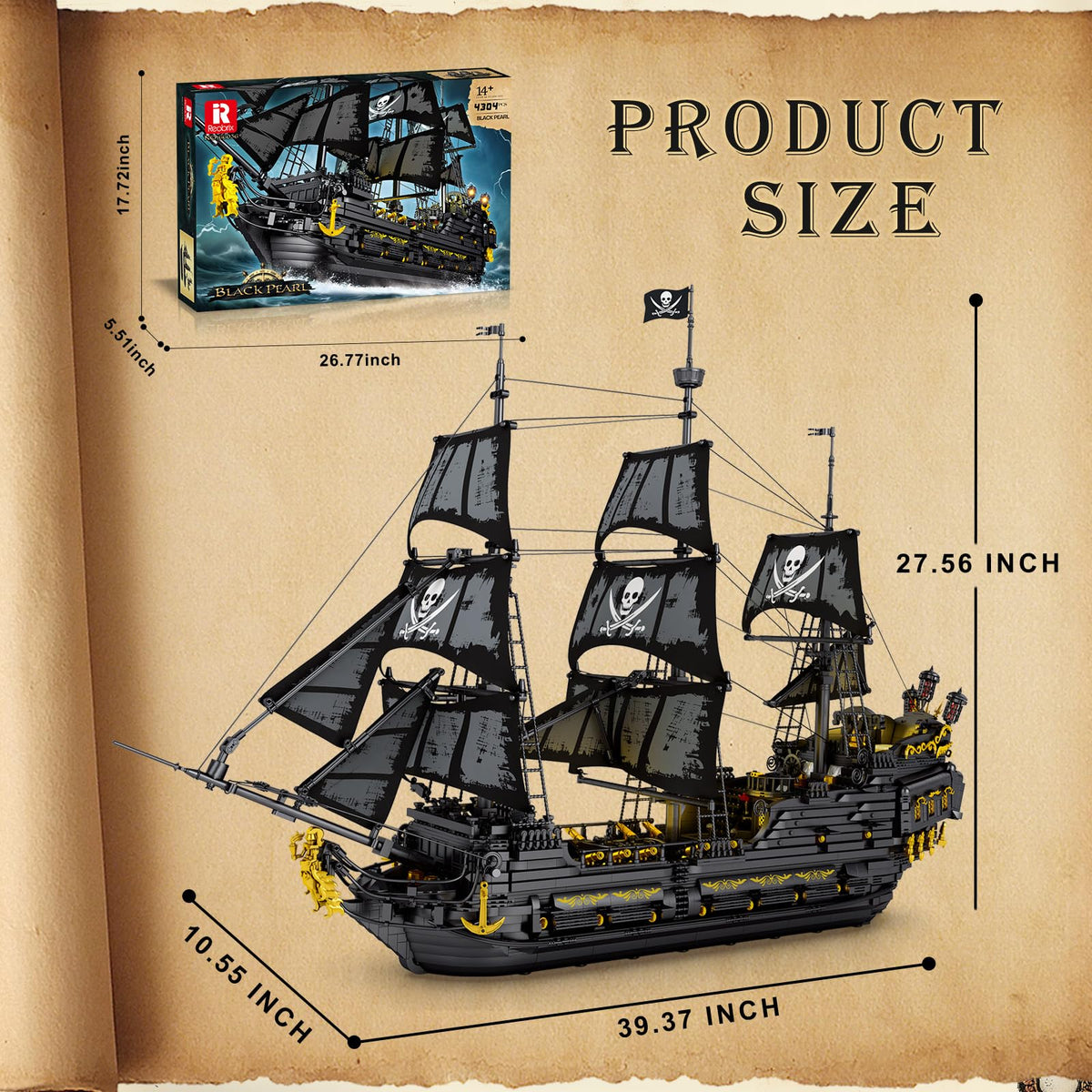 Reobrix display-ready pirate ship ideal for living room or office decor
