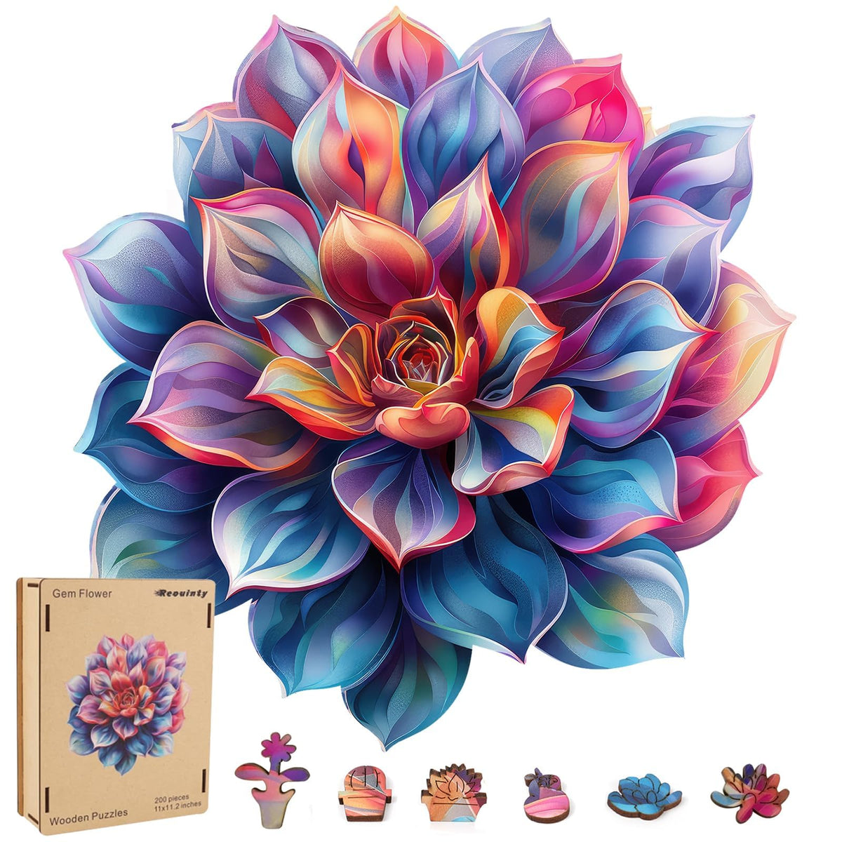 Reouinty flower-succulent 500-piece wooden puzzle for engaging family fun and wall decor.