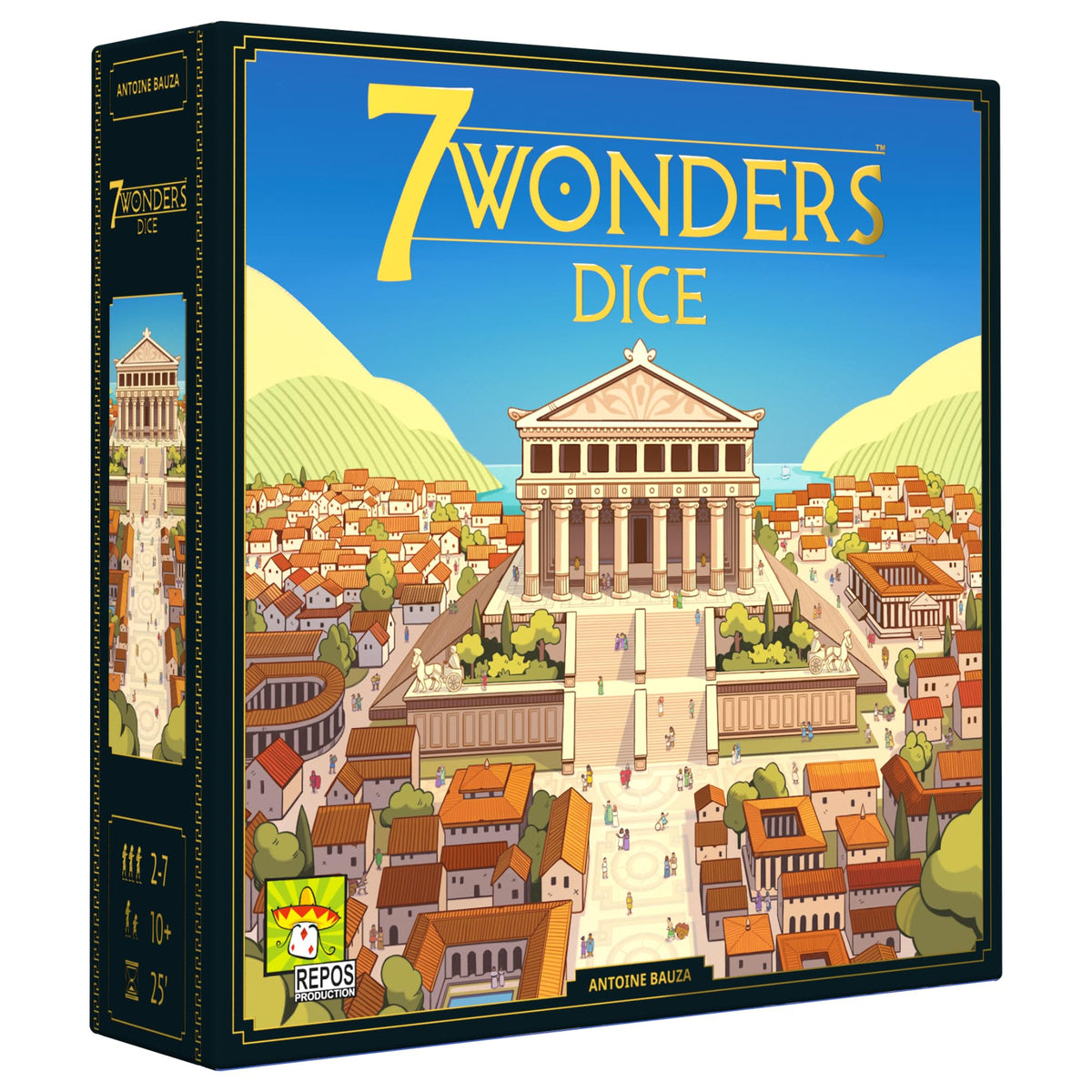 Repos Production 7 Wonders Dice Game dice set with colorful faces for quick decisions