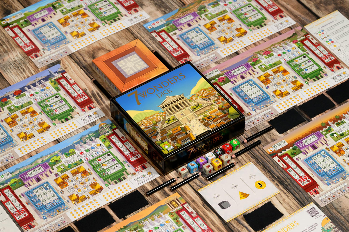 Repos Production 7 Wonders Dice Game rulebook for clear, friendly learning and fast setup