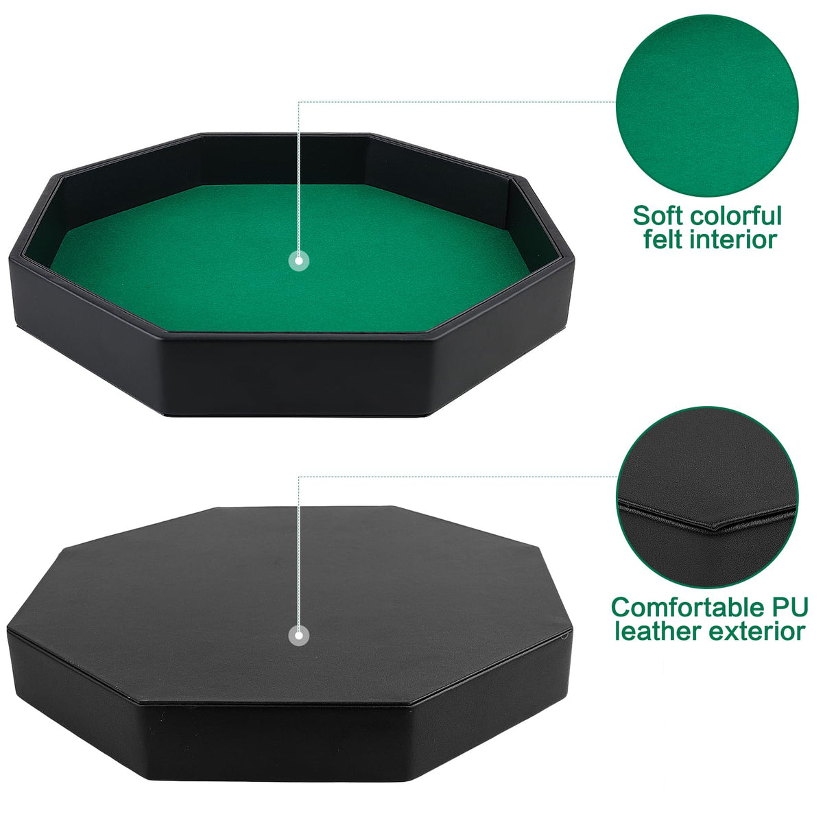 RERIVER dice tray interior green felt cushions dice and quiets rolls.