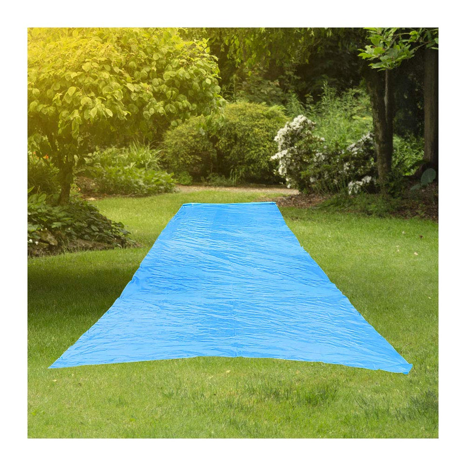 RESILIA super slip lawn water slide 75ft from above, showcasing a massive play space.