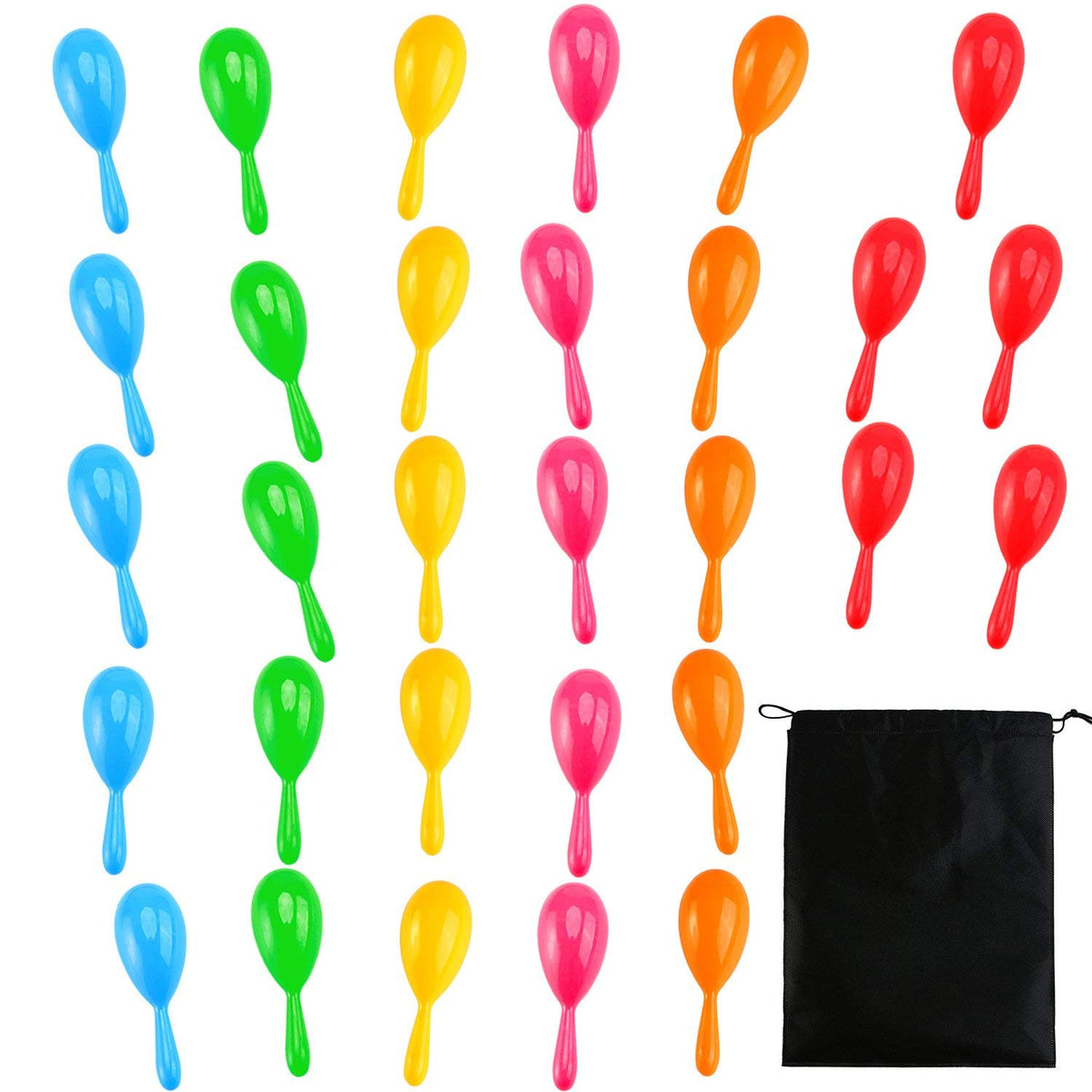 Resinta neon maracas in six colors, ideal party favors and rhythm practice.