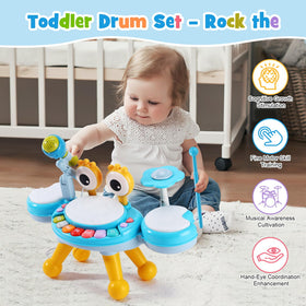 Detachable microphone adds vocal play to kids music time.
