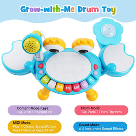 Gentle LED lights guide little ones through each musical moment.