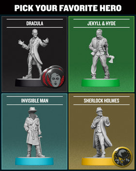 Restoration Games Unmatched Cobble & Fog: health dials and 30-card hero decks for precise tracking