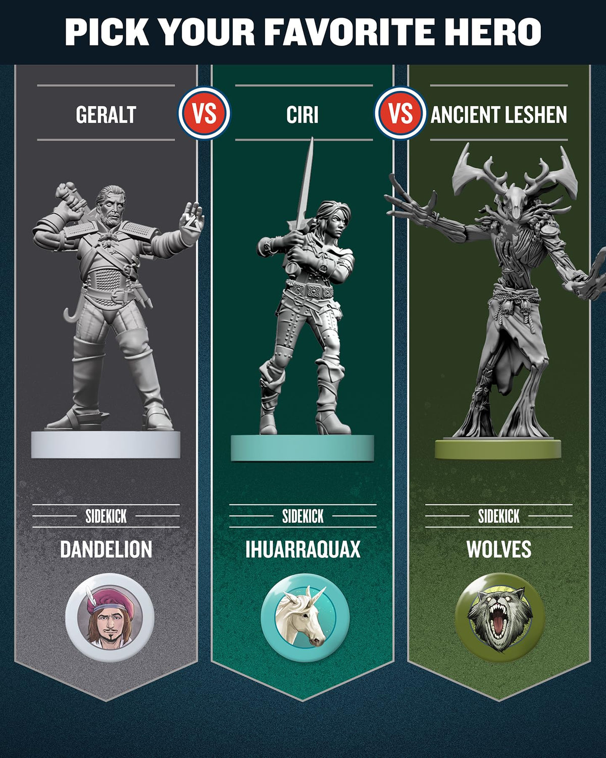 Restoration Games Unmatched Witcher gear cards illustrating Geralt's toolkit.