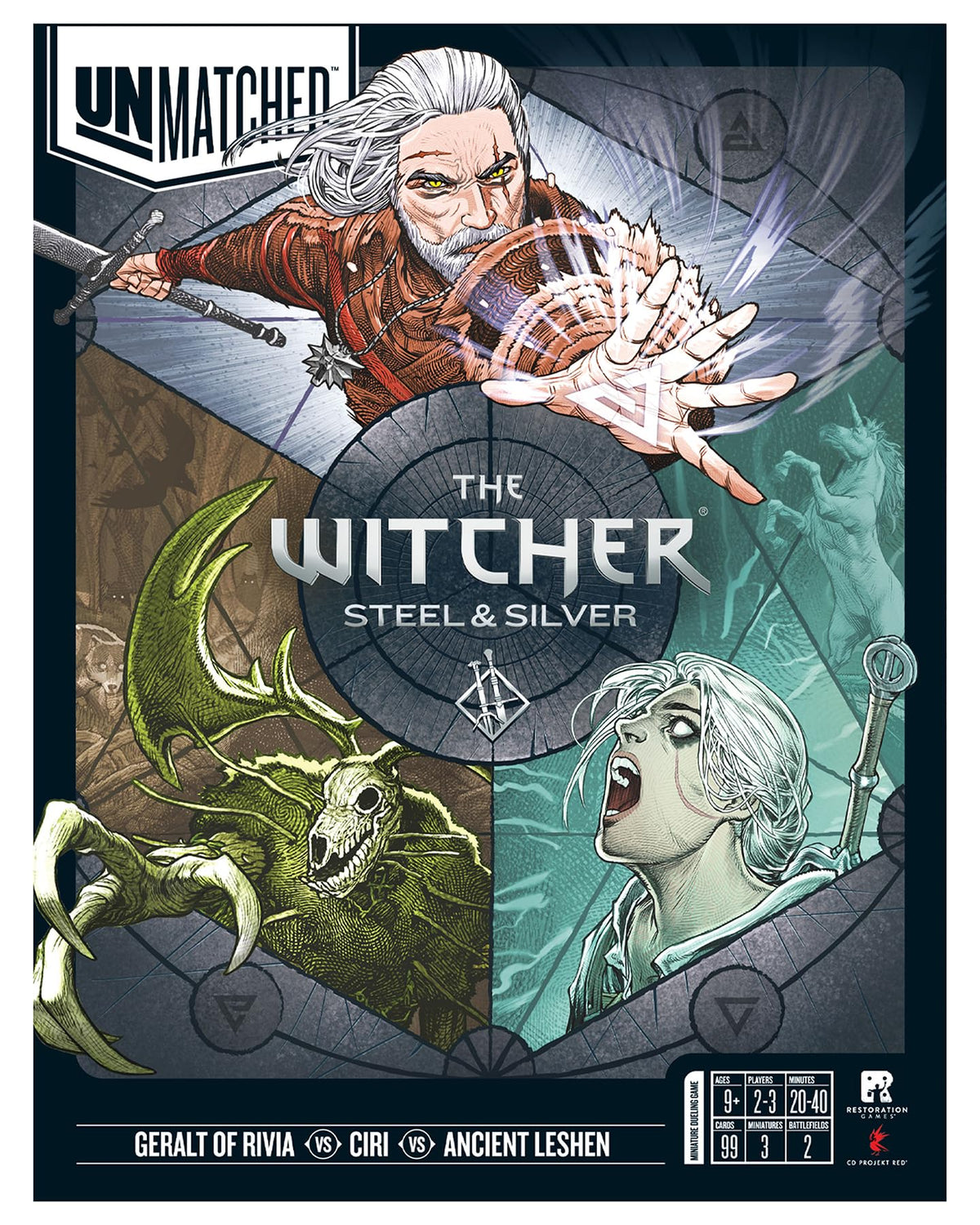 Restoration Games Unmatched Witcher Geralt miniature ready for immersive duels.