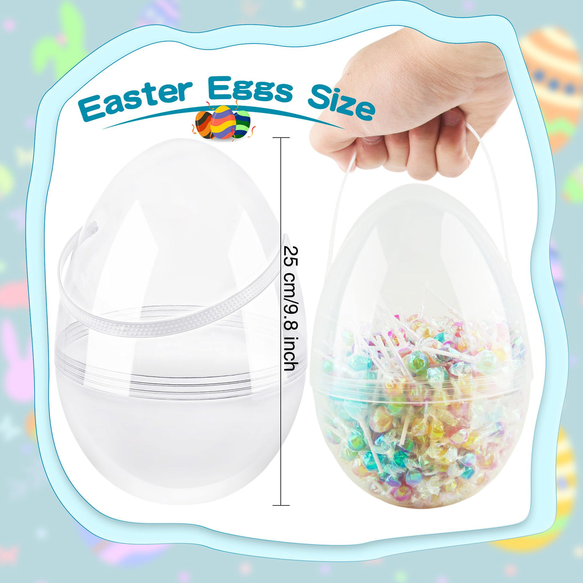 Restroma 10-inch clear Easter egg with handle ideal for larger surprises.