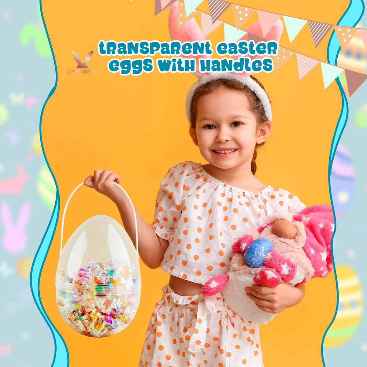 Restroma Easter egg with handles—transparent design for easy viewing of contents