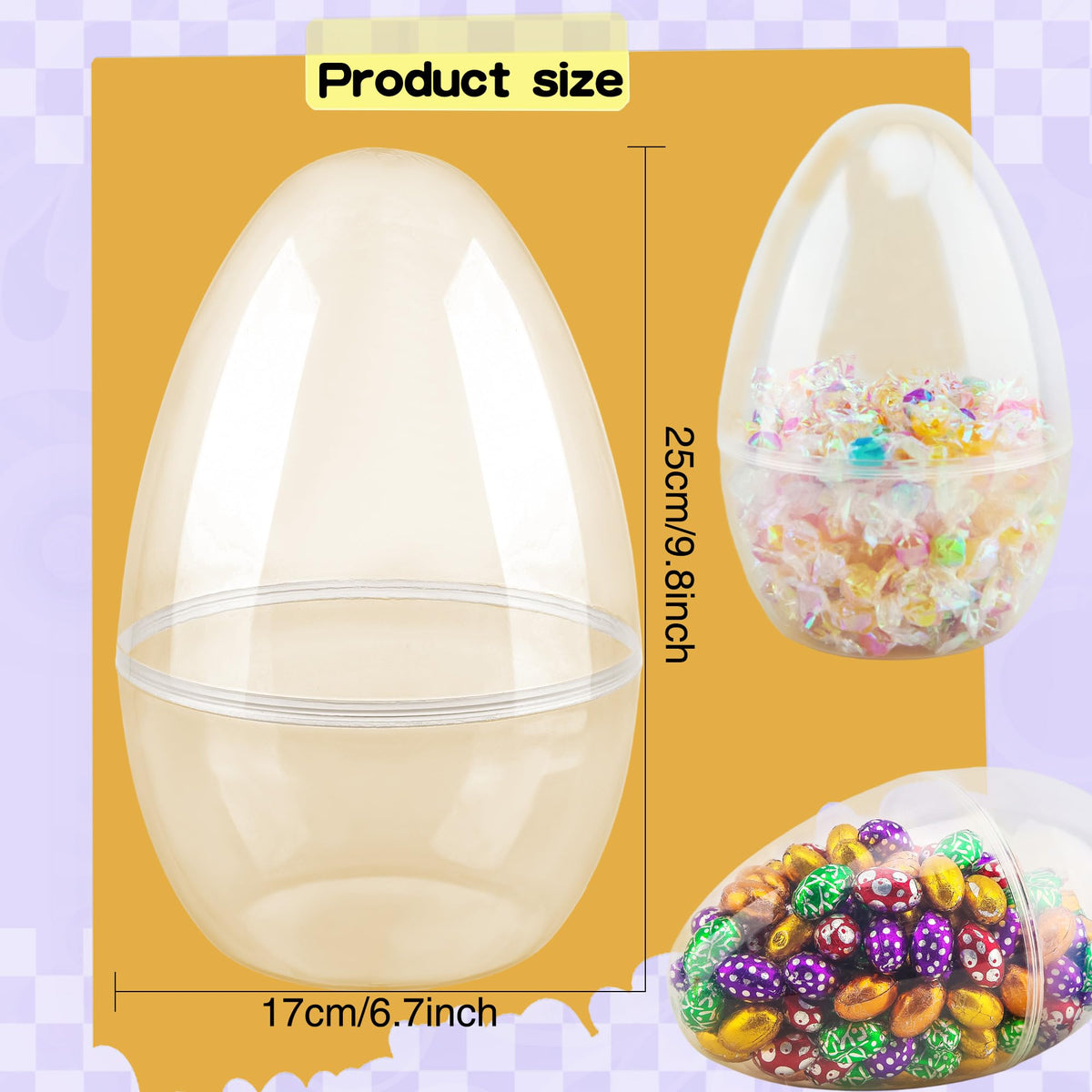 Restroma giant clear Easter egg 30x20cm, ideal for larger surprises.