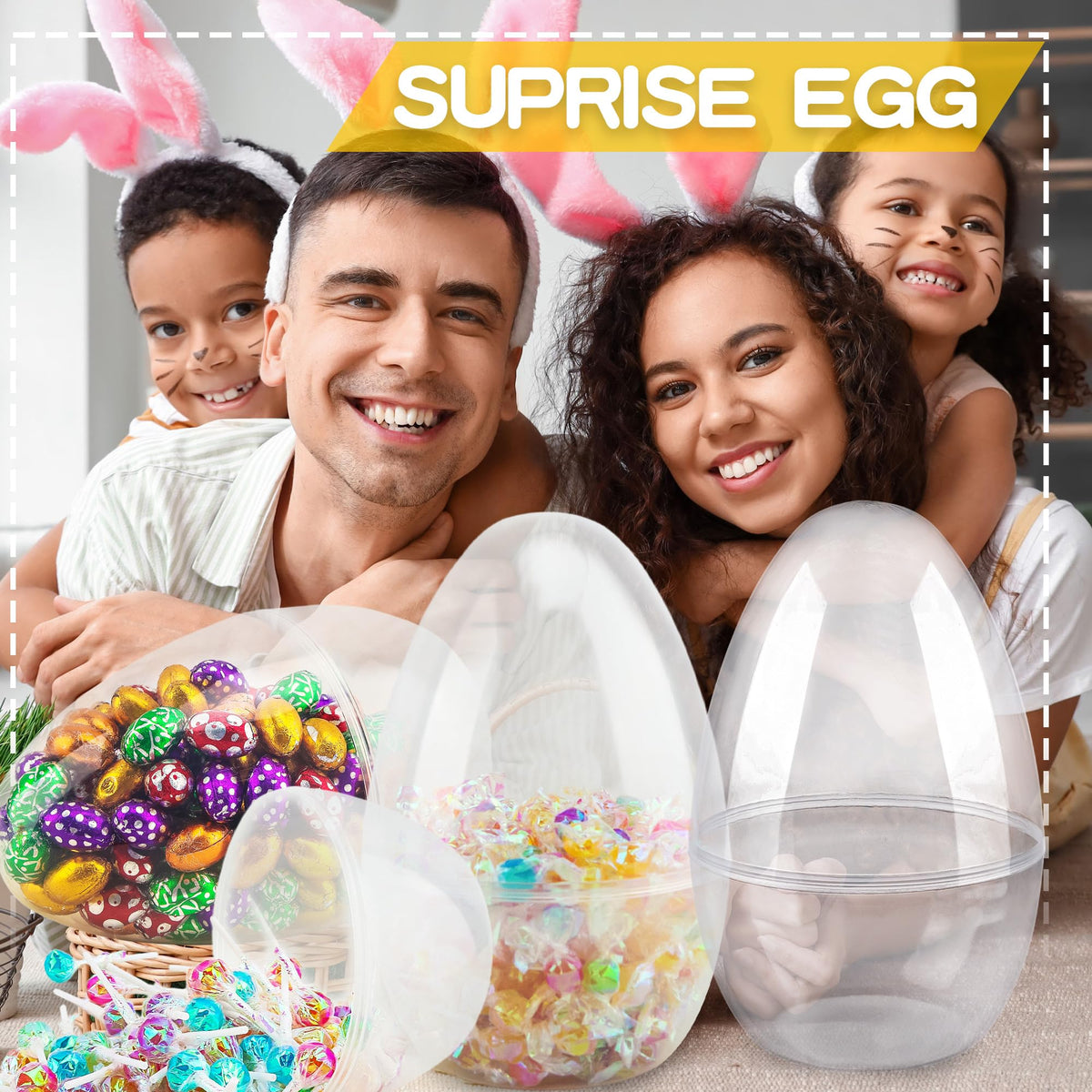 Restroma filled candy display using jumbo clear Easter eggs for fun