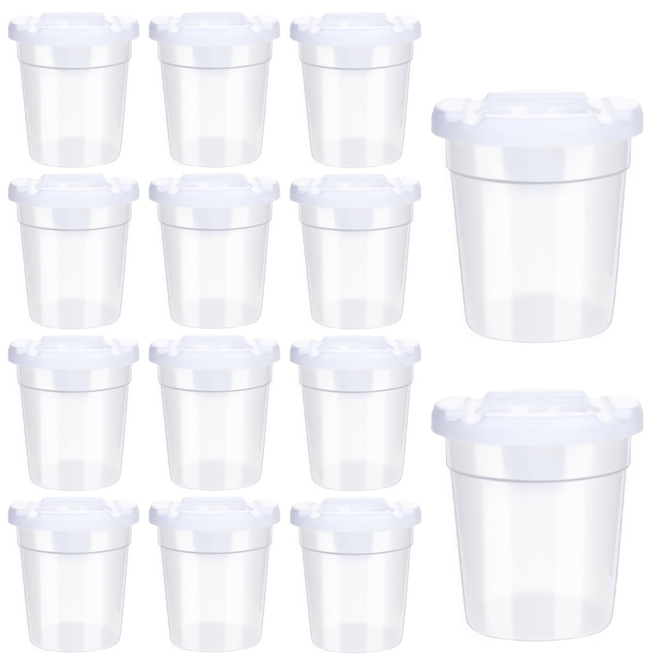 Retainbre 24-pack no-spill paint cups with lids for mess-free classroom painting.