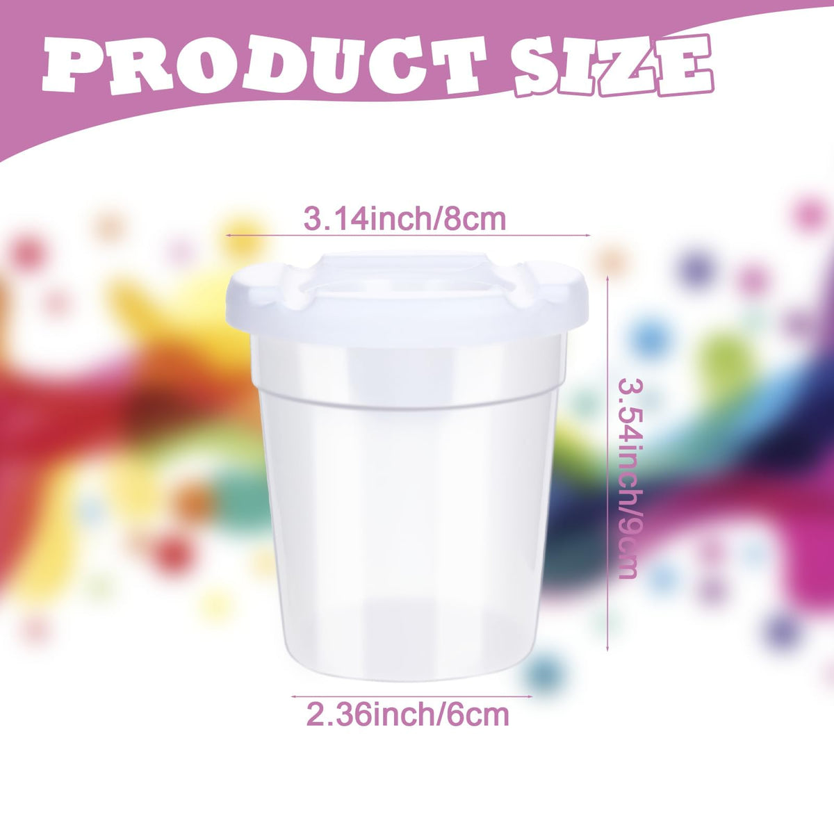 Retainbre spill-proof water cups with clear lids keep paints fresh between activities.