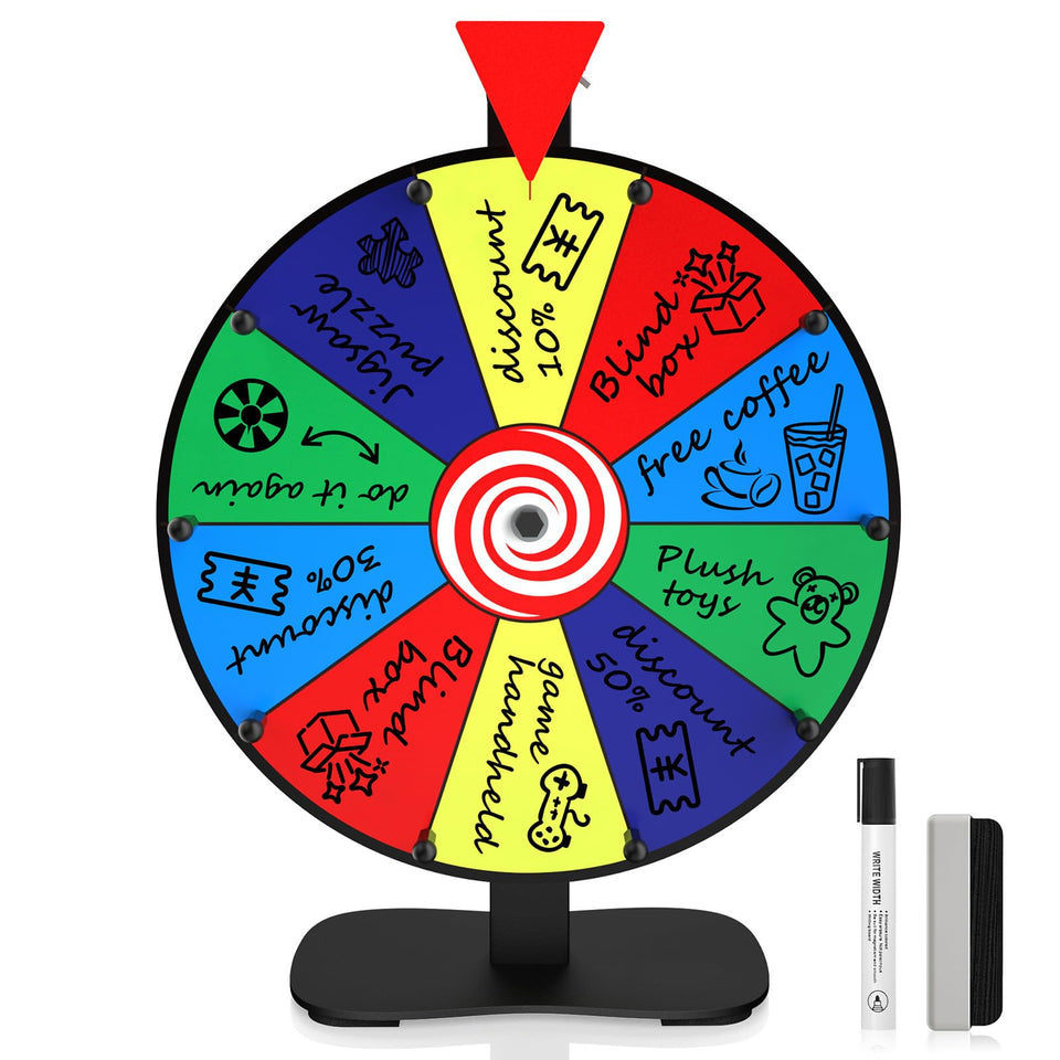 Retbtnm 14-inch prize wheel base with a widened stance ensuring stable tabletop use.