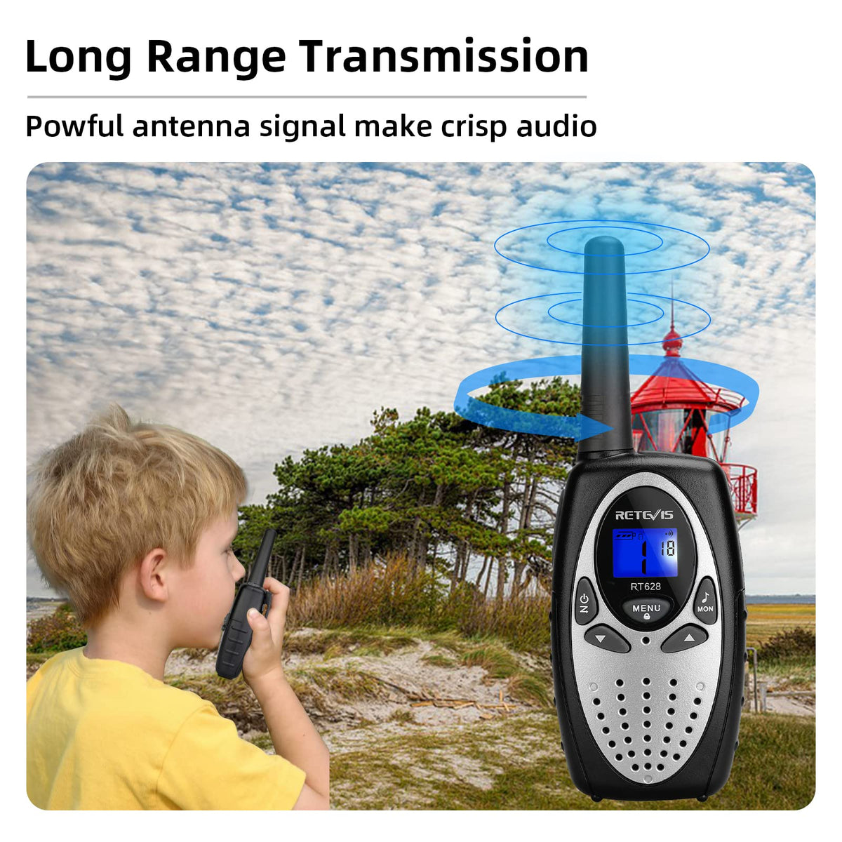 Retevis RT628 outdoor camping use showing compact size and simple controls