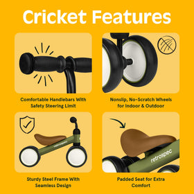 Retrospec Cricket side view highlights low feet-to-floor design for easy indoor scooting