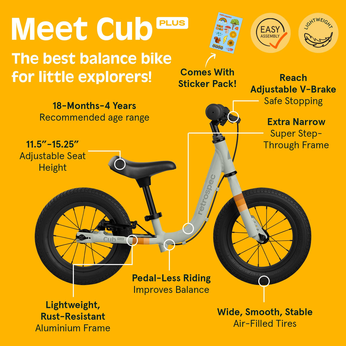 Retrospec Cub Plus side view highlights adjustable frame for growing riders.