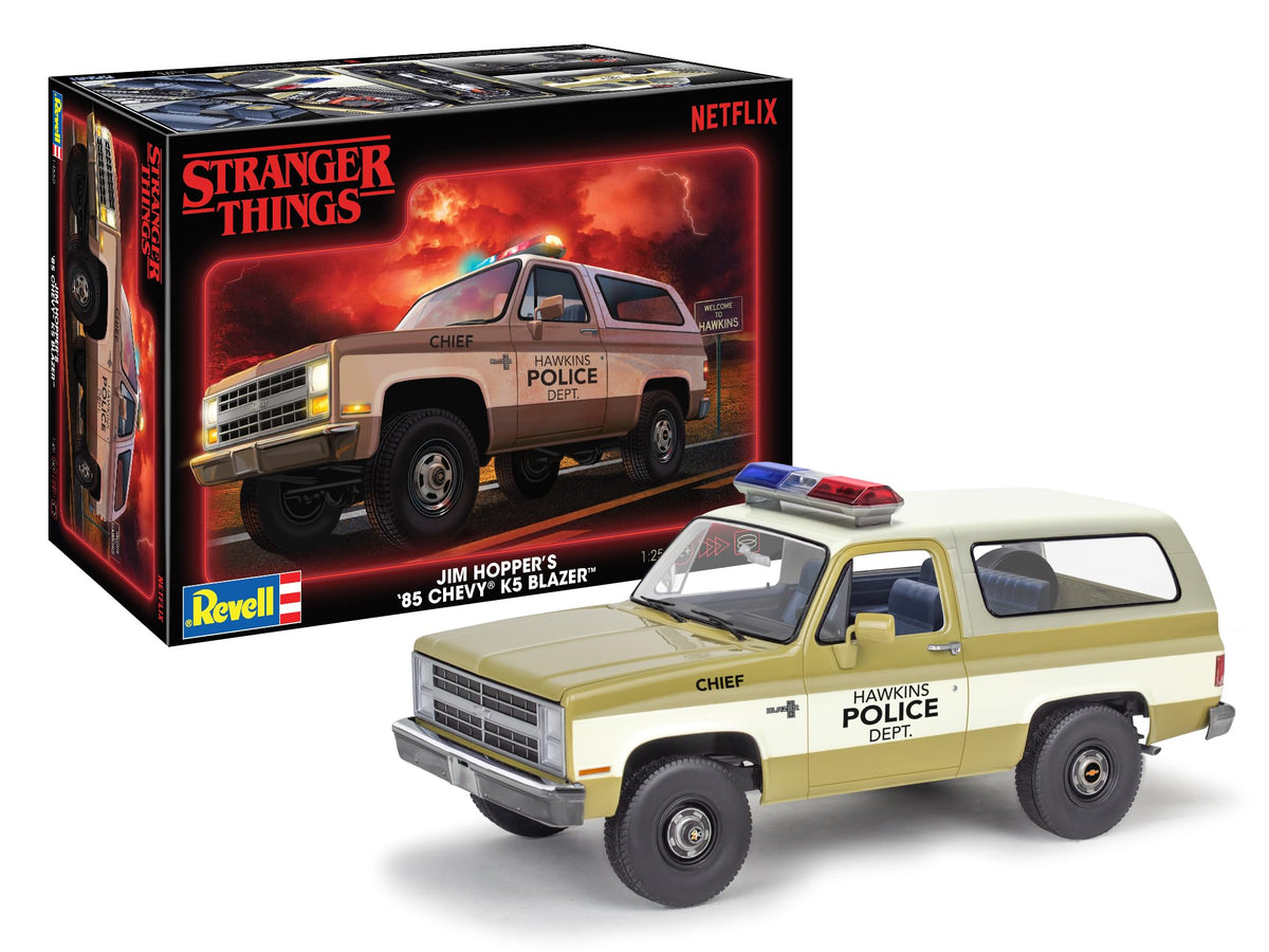 Revell Jim Hopper 85 K5 Blazer front view with authentic police detailing for display