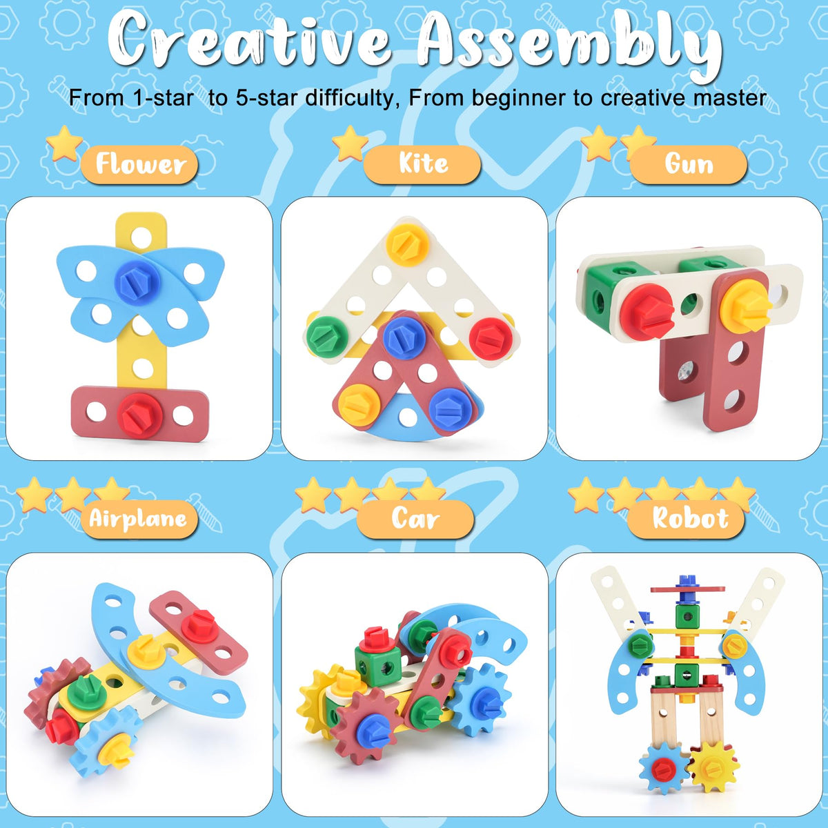REXBETI hammer and peg board aids concentration during building activities