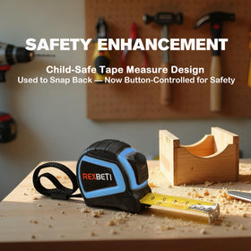 REXBETI kids tape measure image highlights kid-friendly sizing for projects
