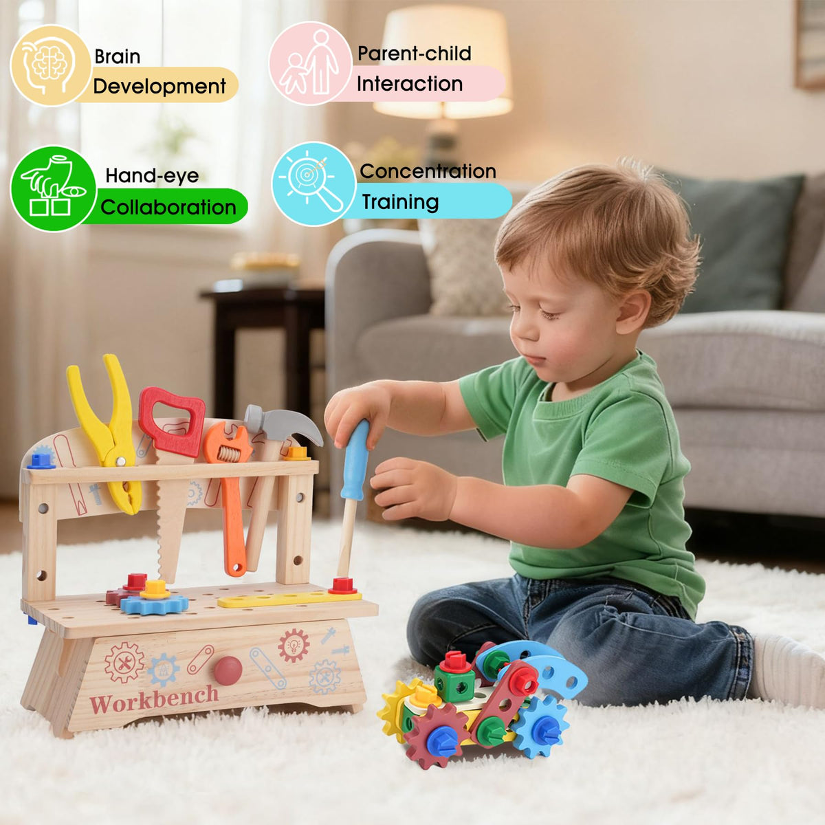 REXBETI wooden mallet toy encourages precise tapping and hand-eye coordination