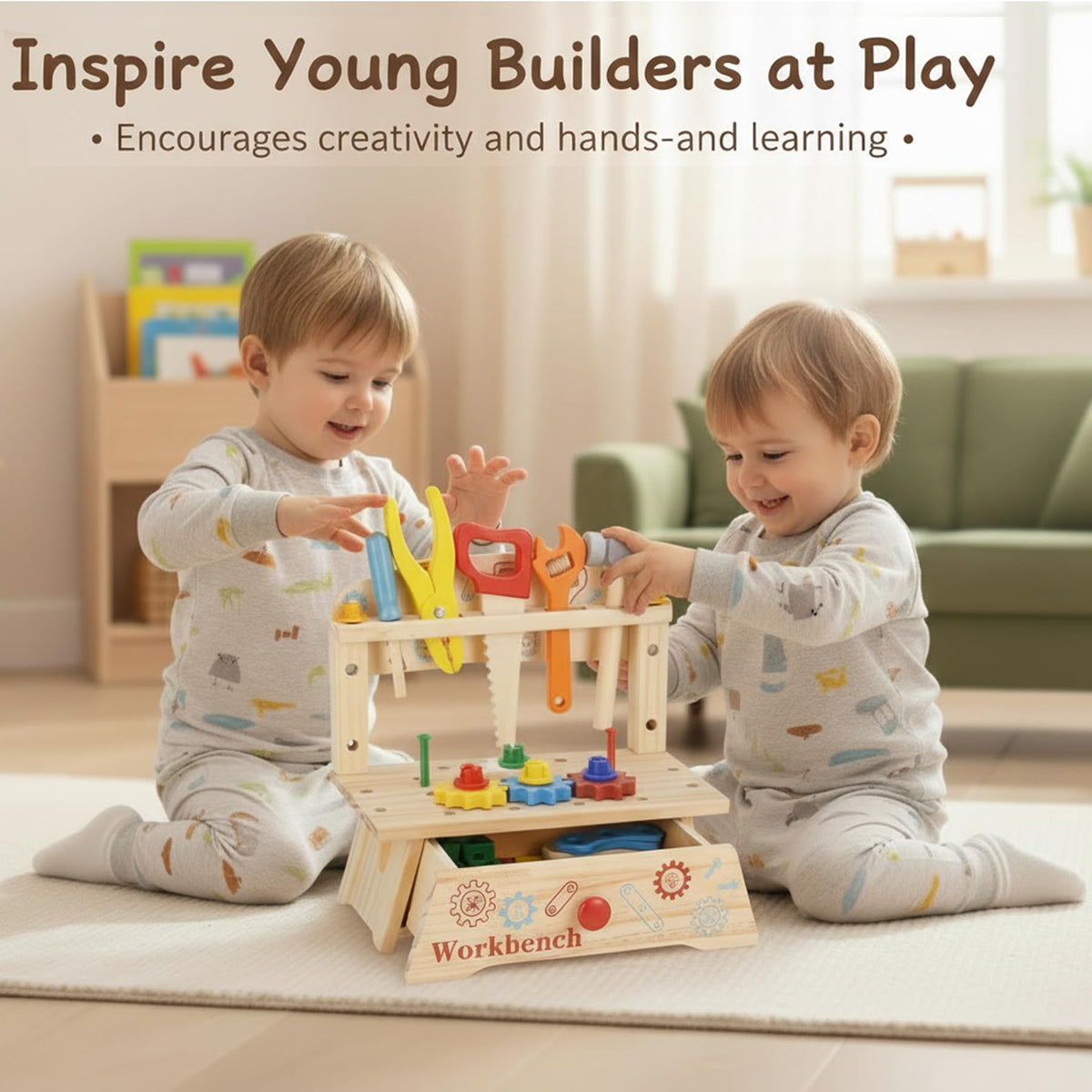 REXBETI wooden wrench toy supports pretend carpentry and fine motor skills
