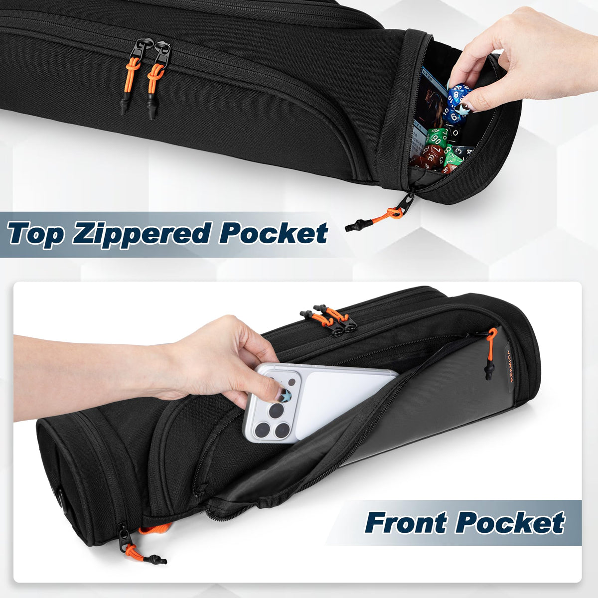 Rexmica playmat bag features durable nylon and reinforced stitching.