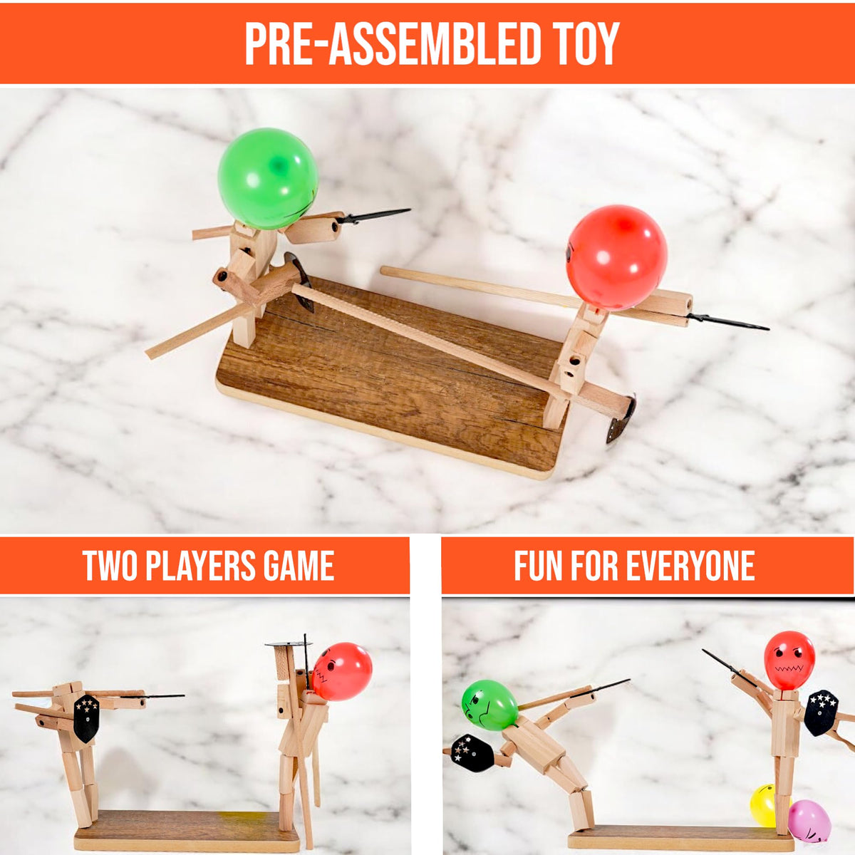 Rezimet Wooden battle swords and shields invite interactive duels.