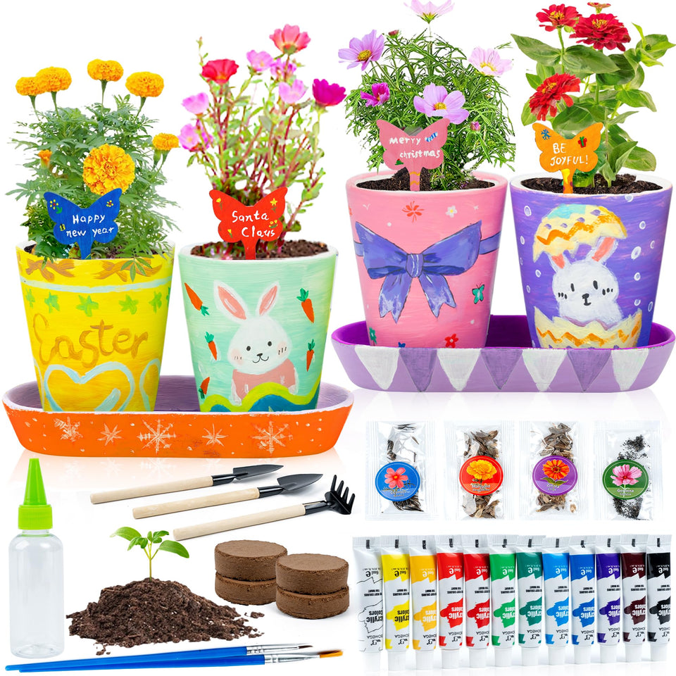 RGBDOT Kids Gardening Set: colorful pots ready for painting and plant growth