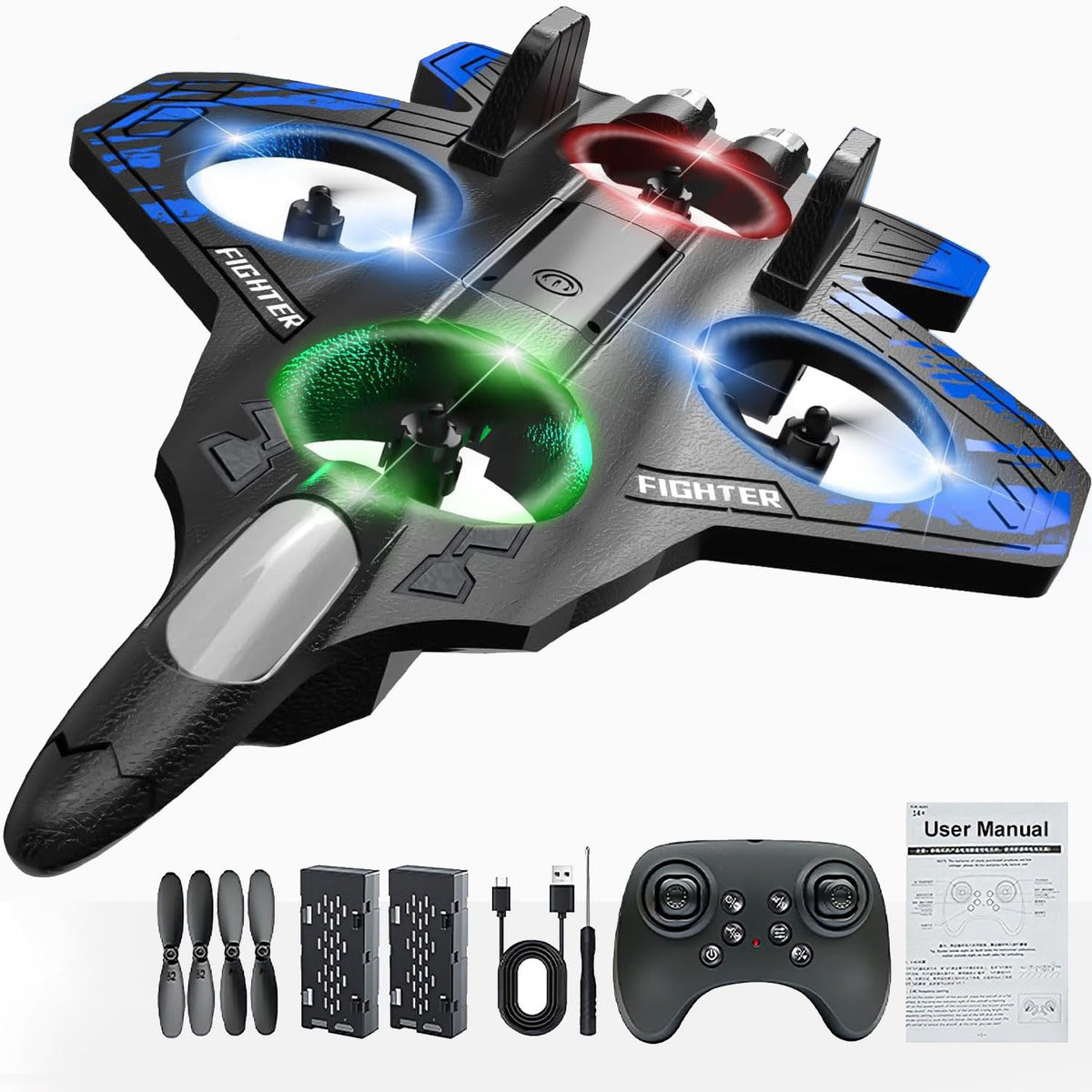 RGIMF blue foam RC airplane performing 360° flip for backyard stunts