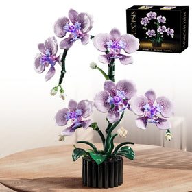 RGXRGX Purple Orchid Building Block Set with vase — detailed petals for elegant home display