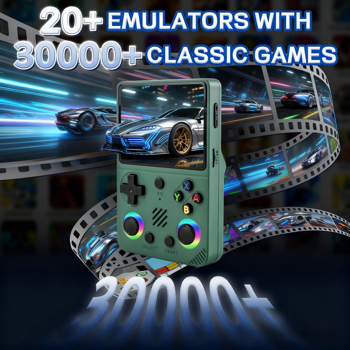 Rhesusco RG36PRO dual joysticks with RGB lighting for immersive retro play.